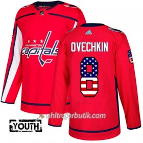Barn Ishockey Washington Capitals Tröja Alex Ovechkin 8 Adidas 2017-2018 Röd USA Flag Fashion Authentic